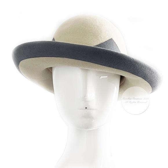 Anita Pineault Canada Hat Wide Brim Wool Felt Vanilla Gray Abstract Vintage 80s - Picture 1 of 10